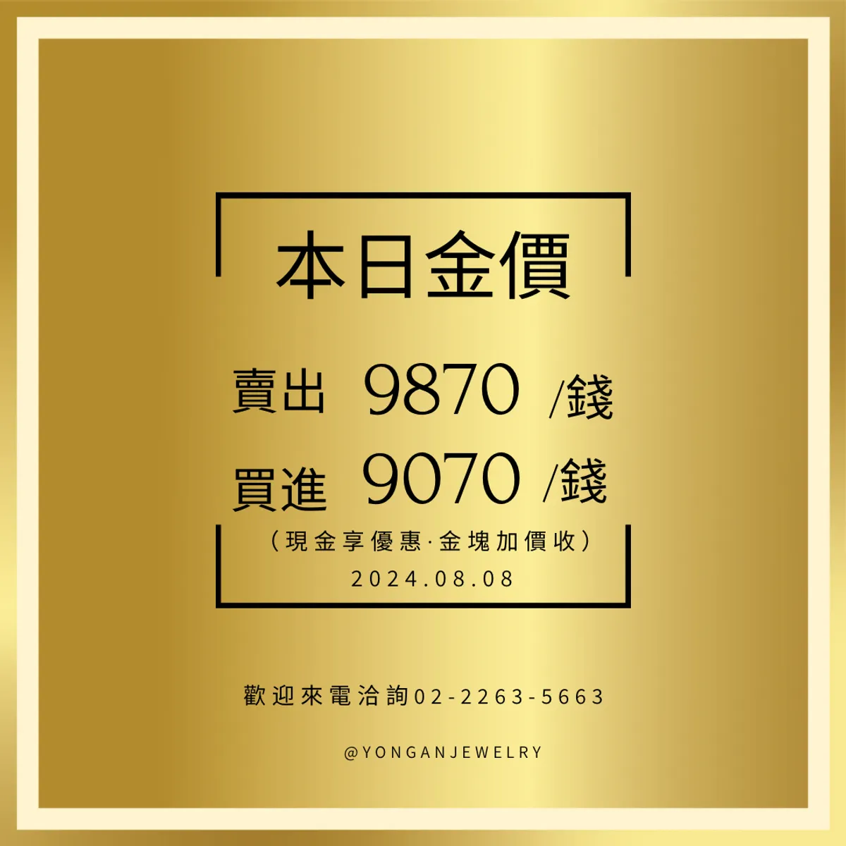 2024.08.08今日金價
