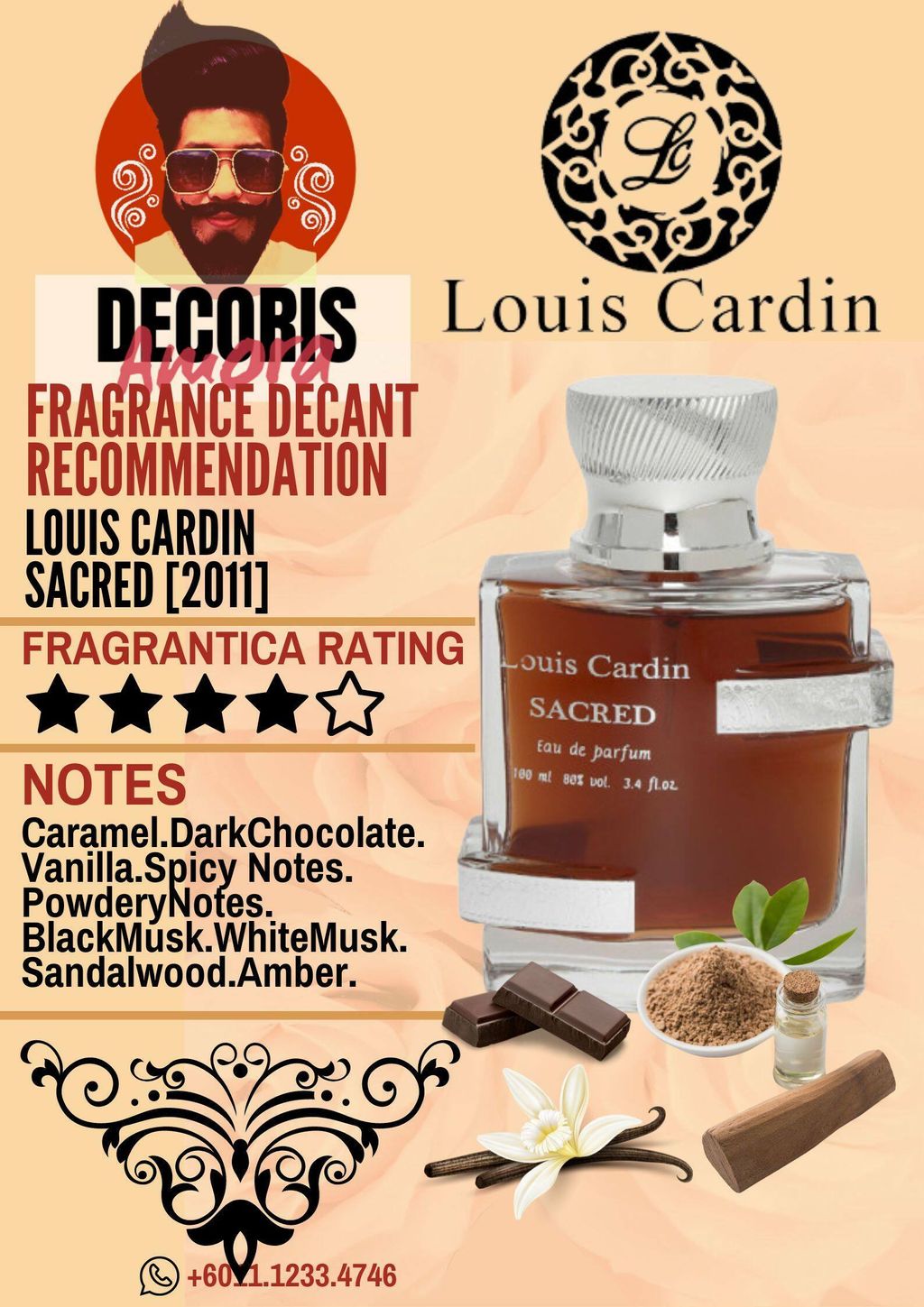 Louis Cardin SACRED First Impression  A UNIQUE AND POWERFUL CARAMEL  VANILLA GOURMAND FRAGRANCE 