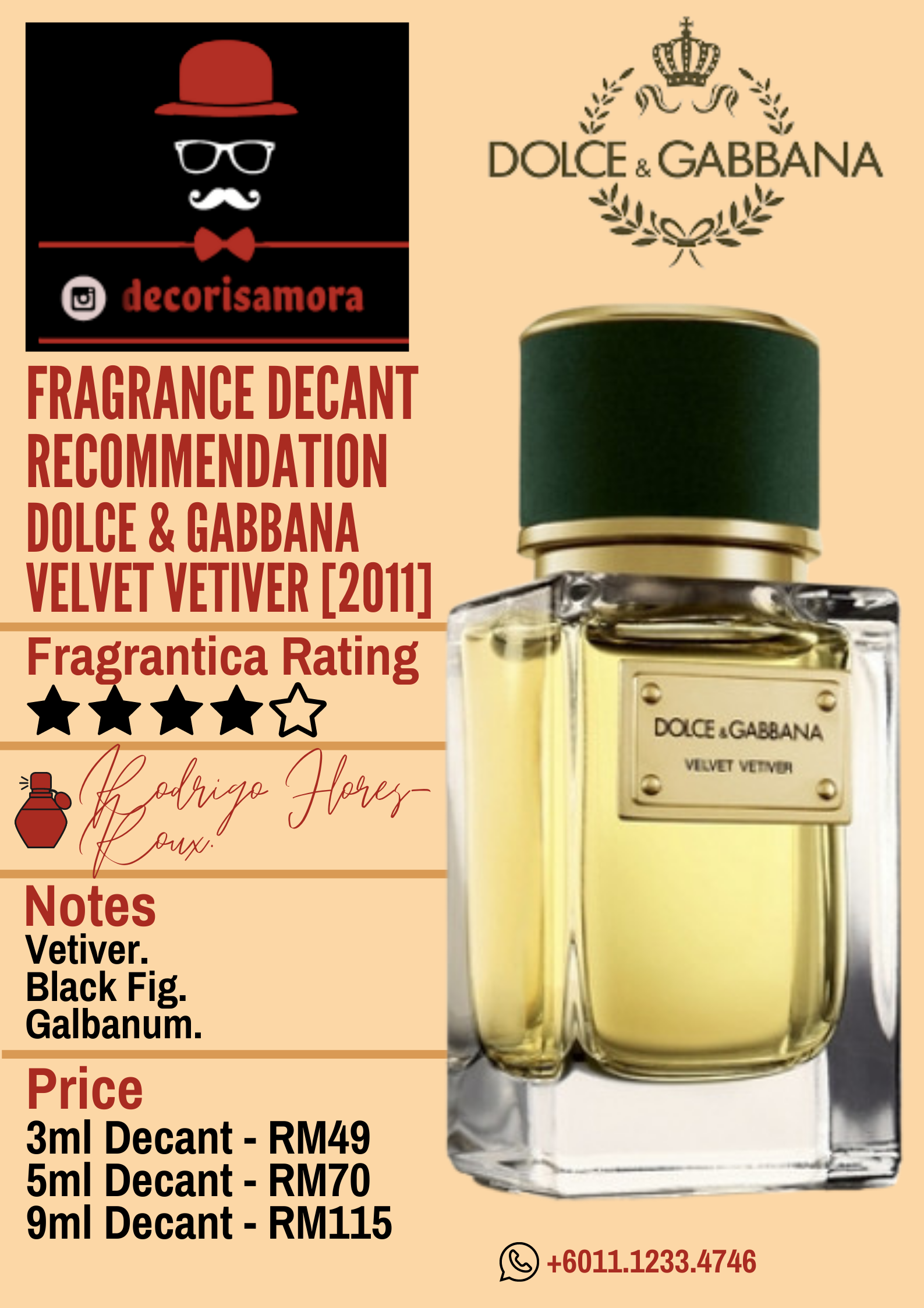 Dolce & Gabbana (D&G) Velvet Vetiver - Perfume Decant – Decoris Amora  Perfume Decant