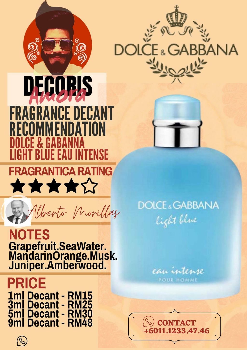 Dolce & Gabbana (D&G) Light Blue Eau Intense Pour Homme - Perfume Decant –  Decoris Amora Perfume Decant