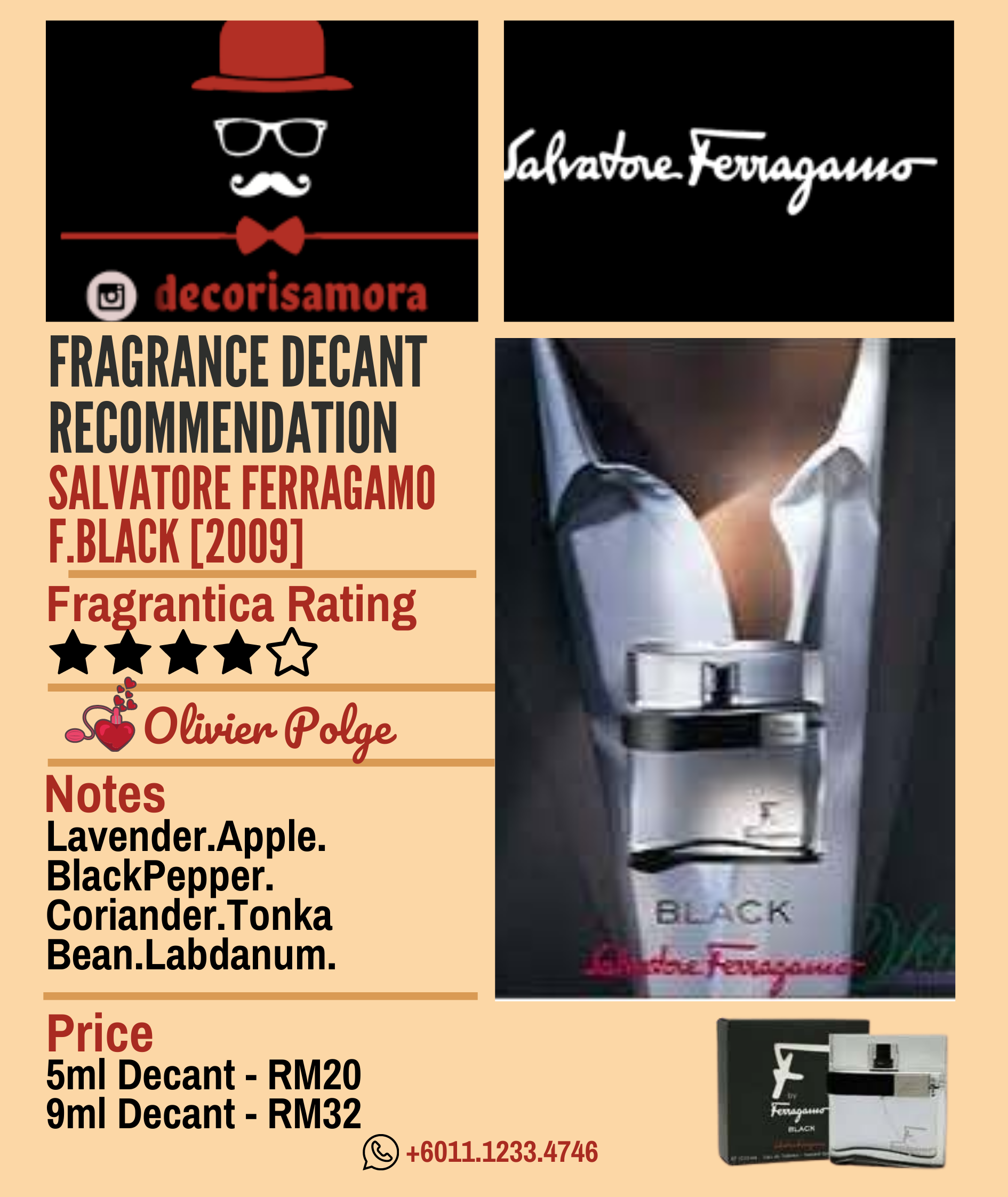 Salvatore Ferragamo F by Ferragamo Black - Perfume Decant – Decoris Amora  Perfume Decant