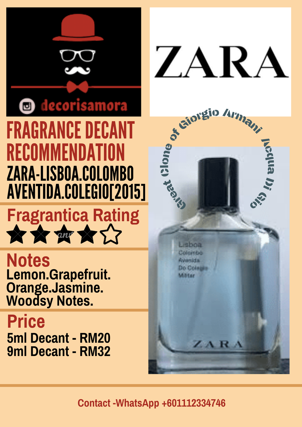 Zara Lisboa - Perfume Decant – Decoris Amora Perfume Decant