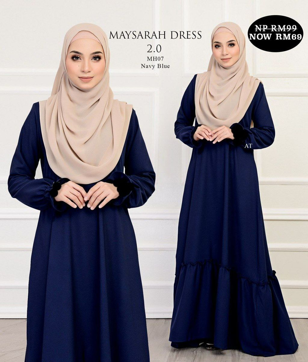 MH07 navy blue Maysarah 2.0 butik bella muslim boutique baju kurung moden muslimah jubah dress nursing blouse kebaya kebarung