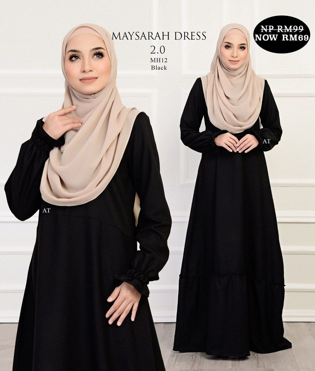 MH12 Black Maysarah 2.0 butik bella muslim boutique baju kurung moden muslimah jubah dress nursing blouse kebaya kebarung