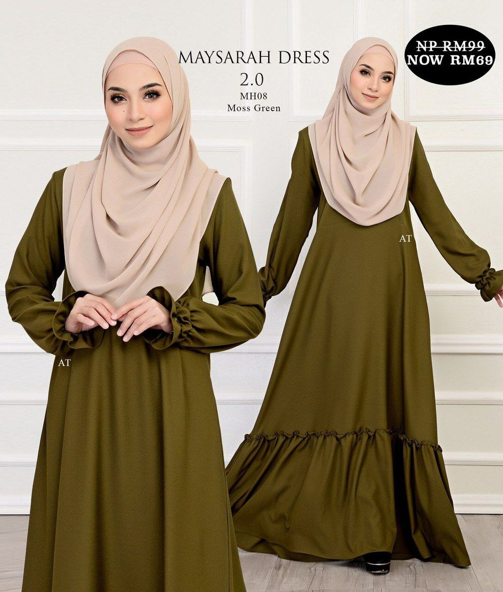 MH08 moss green Maysarah 2.0 butik bella muslim boutique baju kurung moden muslimah jubah dress nursing blouse kebaya kebarung