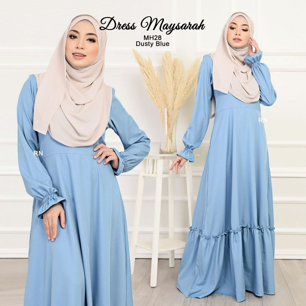 MH28 Dusty Blue Maysarah 2.0 butik bella muslim boutique baju kurung moden muslimah jubah dress nursing blouse kebaya kebarung