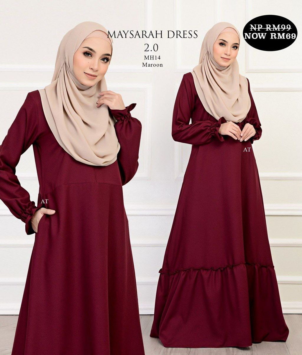 MH14 Maroon Maysarah 2.0 butik bella muslim boutique baju kurung moden muslimah jubah dress nursing blouse kebaya kebarung