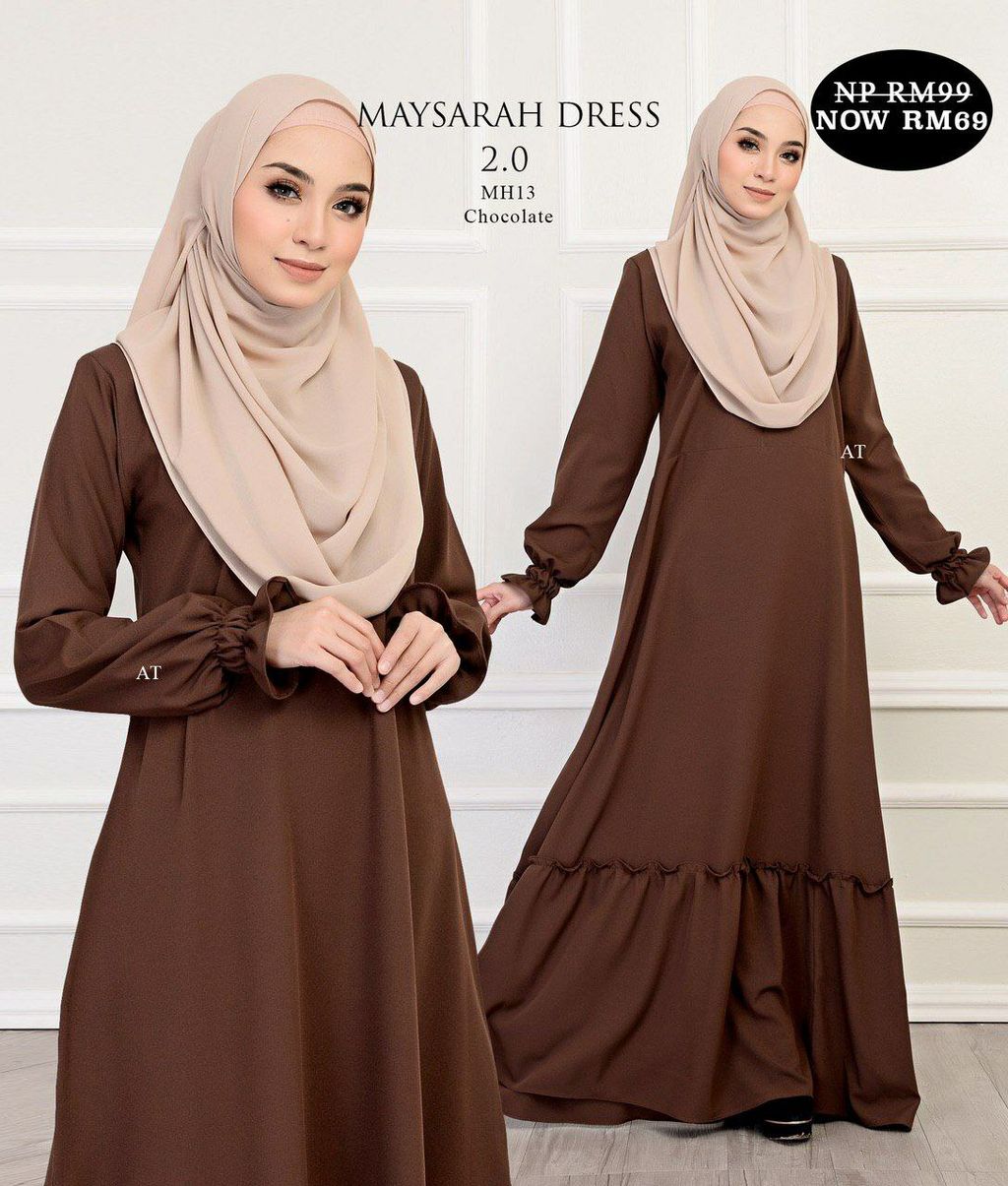 MH13 Chocolate Maysarah 2.0 butik bella muslim boutique baju kurung moden muslimah jubah dress nursing blouse kebaya kebarung