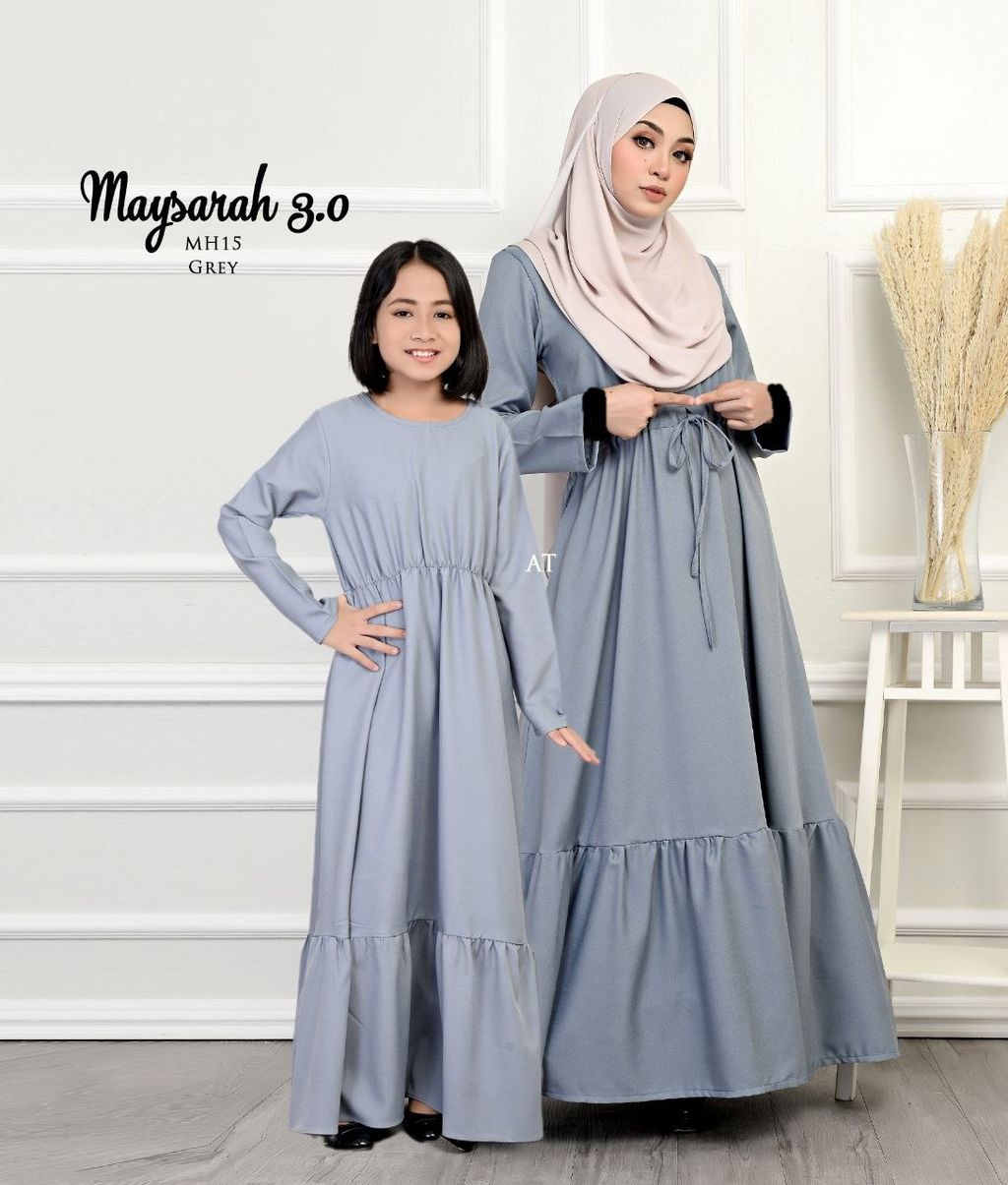 MH15 Grey Maysarah 3.0 butik bella muslim boutique baju kurung moden muslimah jubah dress nursing blouse kebaya kebarung