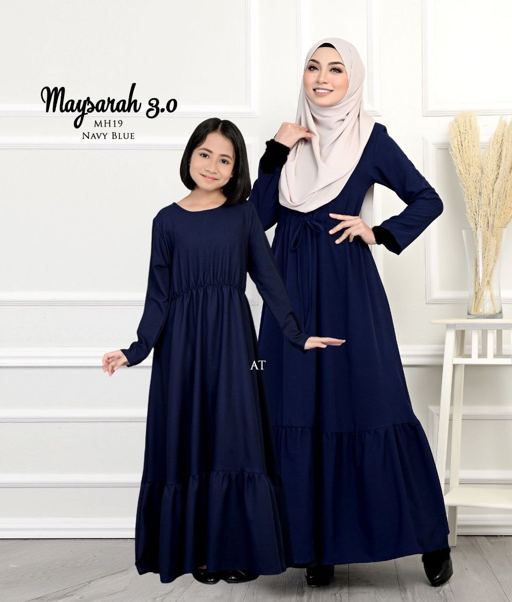 MH19 Navy Blue Maysarah 3.0 butik bella muslim boutique baju kurung moden muslimah jubah dress nursing blouse kebaya kebarung
