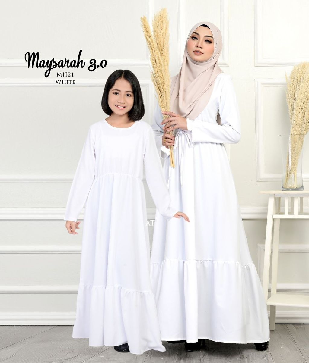 MH21 White Maysarah 3.0 butik bella muslim boutique baju kurung moden muslimah jubah dress nursing blouse kebaya kebarung