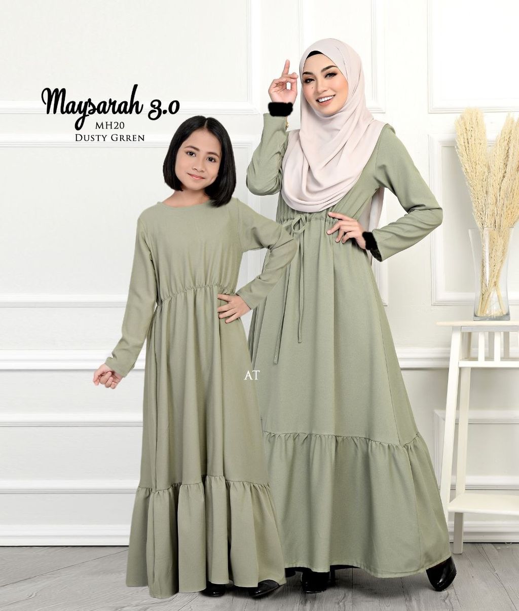MH20 Dusty Green Maysarah 3.0 butik bella muslim boutique baju kurung moden muslimah jubah dress nursing blouse kebaya kebarung
