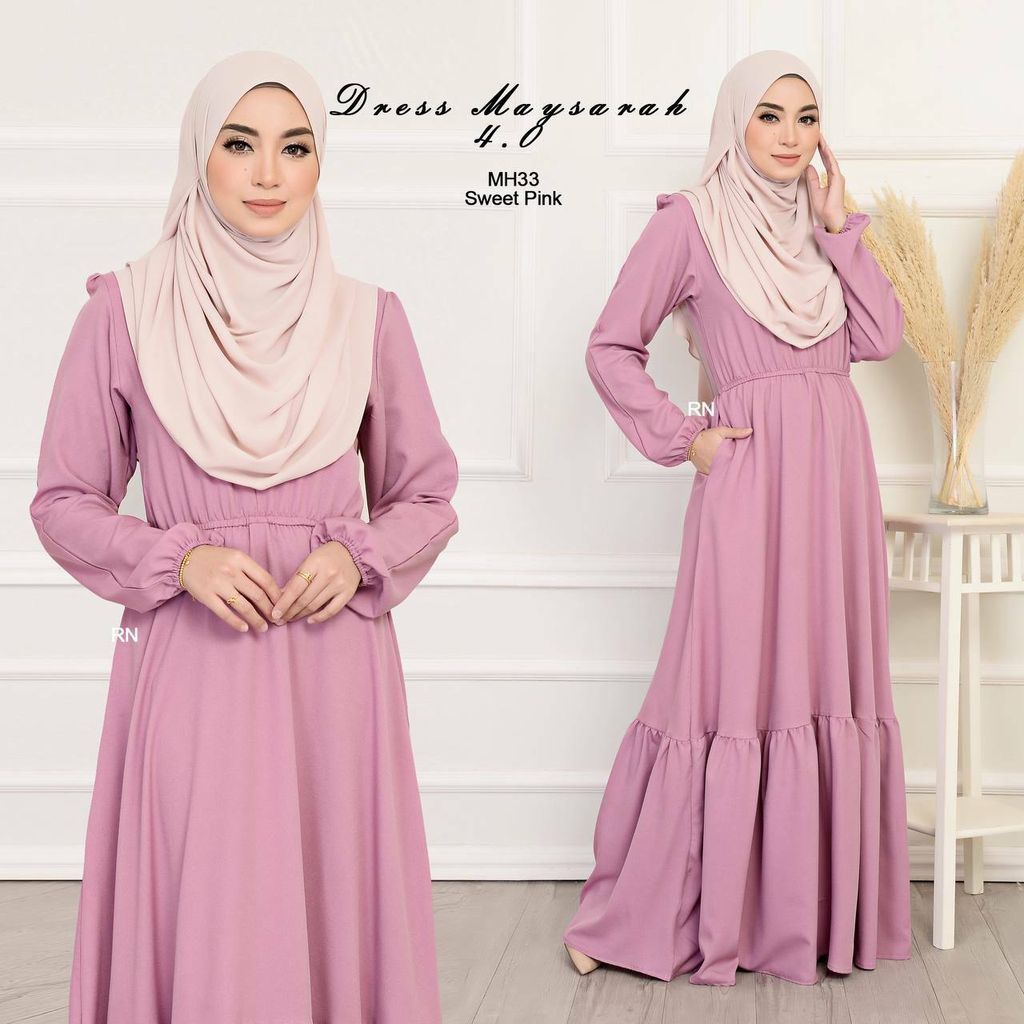 MH33 Sweet Pink Maysarah 4.0 butik bella muslim boutique baju kurung moden muslimah jubah dress nursing blouse kebaya kebarung