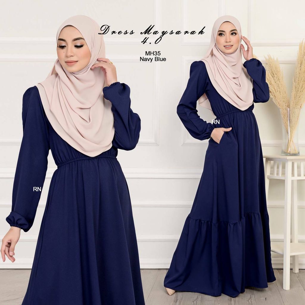 MH35 Navy Blue Maysarah 4.0 butik bella muslim boutique baju kurung moden muslimah jubah dress nursing blouse kebaya kebarung