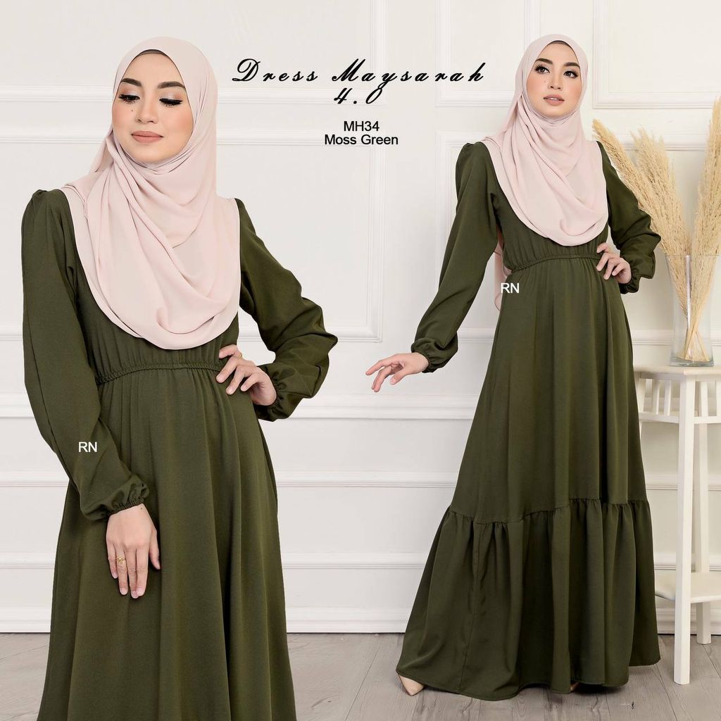 MH34 Moss Green Maysarah 4.0 butik bella muslim boutique baju kurung moden muslimah jubah dress nursing blouse kebaya kebarung