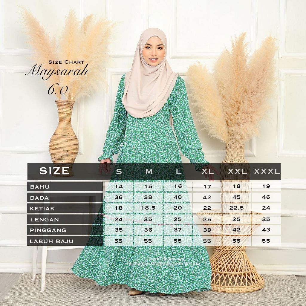 Ukuran Ladies Maysarah 6.0 butik bella muslim boutique baju kurung moden muslimah jubah dress nursing blouse kebaya kebarung