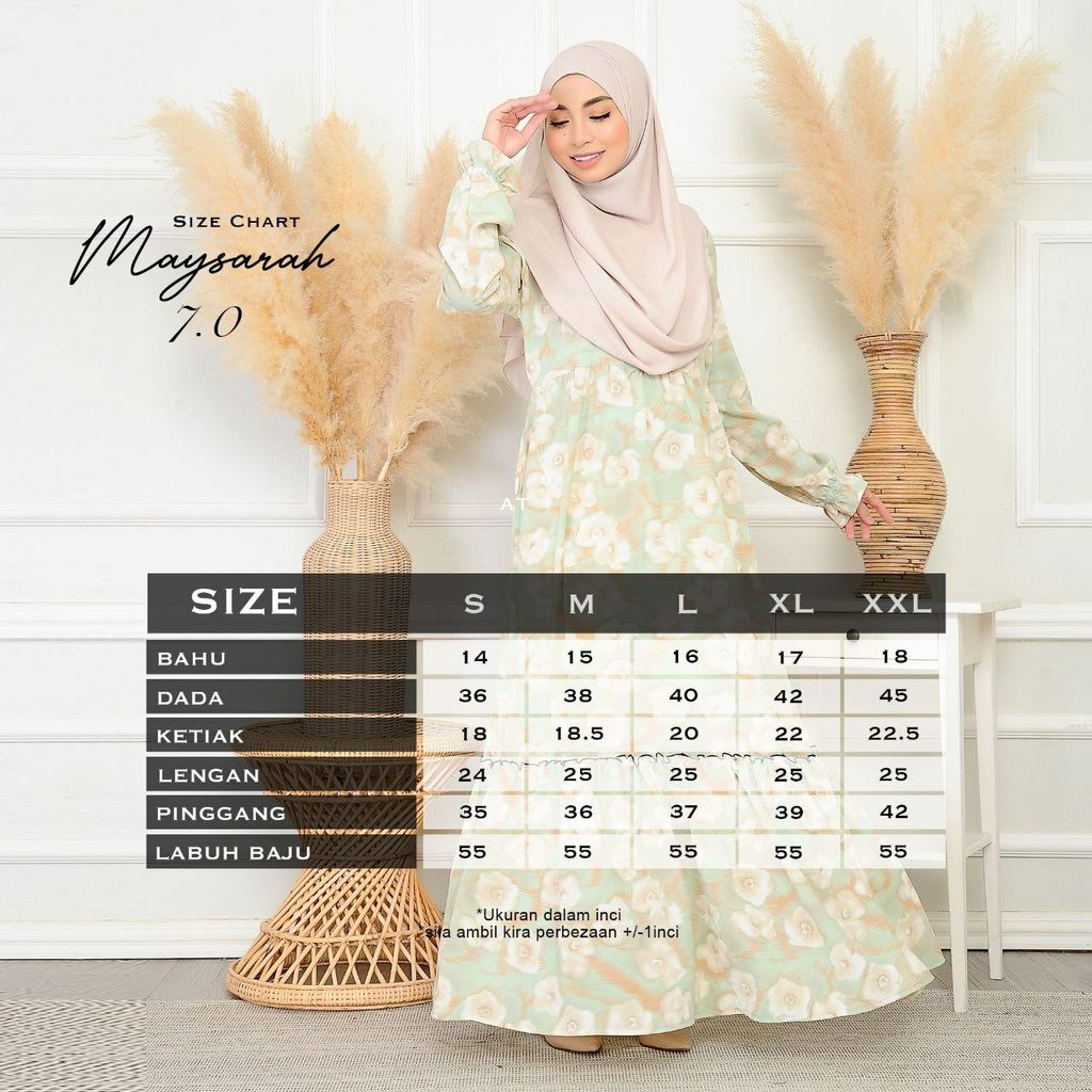 Ukuran Ladies Maysarah 7.0 butik bella muslim boutique baju kurung moden muslimah jubah dress nursing blouse kebaya kebarung