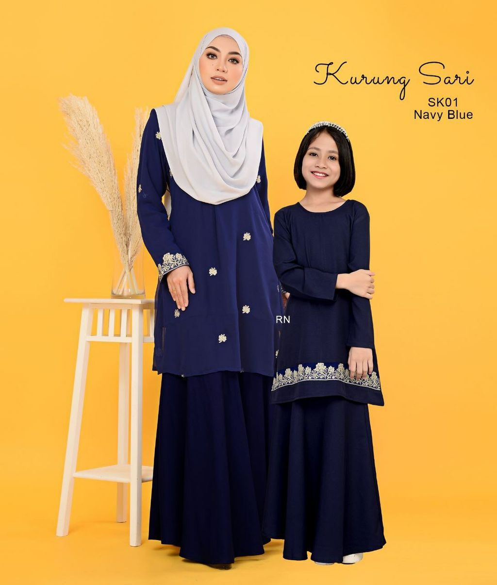 SK01 Navy Blue Kurung Sari butik bella muslim boutique baju kurung moden muslimah jubah dress nursing blouse kebaya kebarung