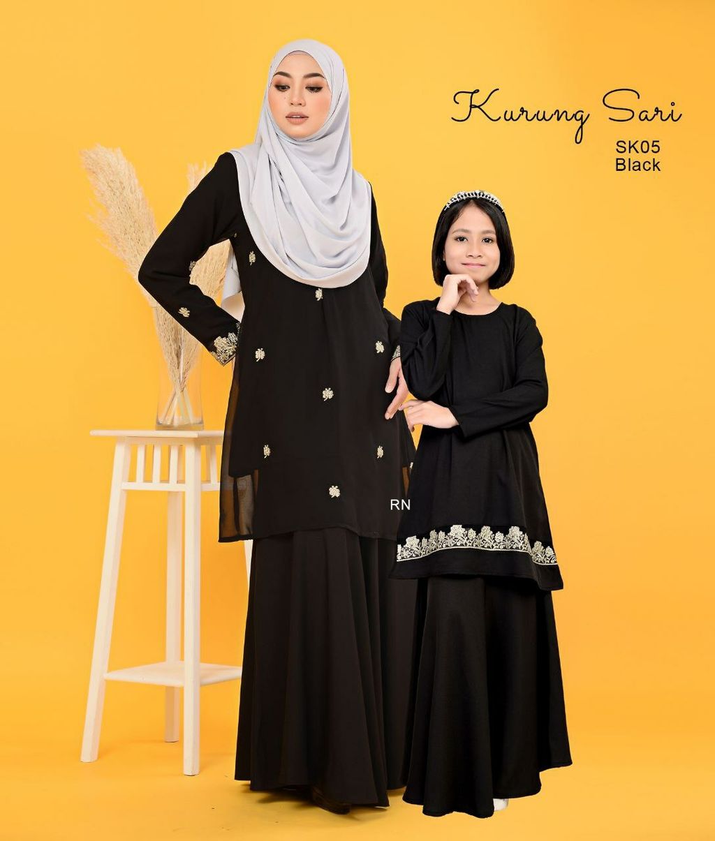 SK05 Black Kurung Sari butik bella muslim boutique baju kurung moden muslimah jubah dress nursing blouse kebaya kebarung