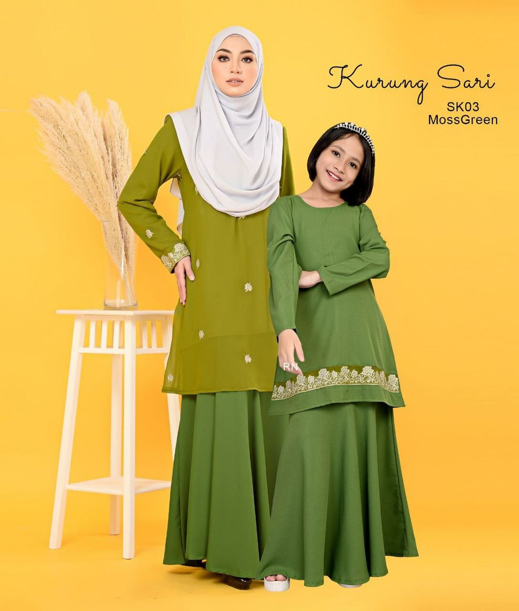 SK03 Moss Green Kurung Sari butik bella muslim boutique baju kurung moden muslimah jubah dress nursing blouse kebaya kebarung