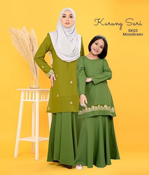 SK03 Moss Green Kurung Sari butik bella muslim boutique baju kurung moden muslimah jubah dress nursing blouse kebaya kebarung