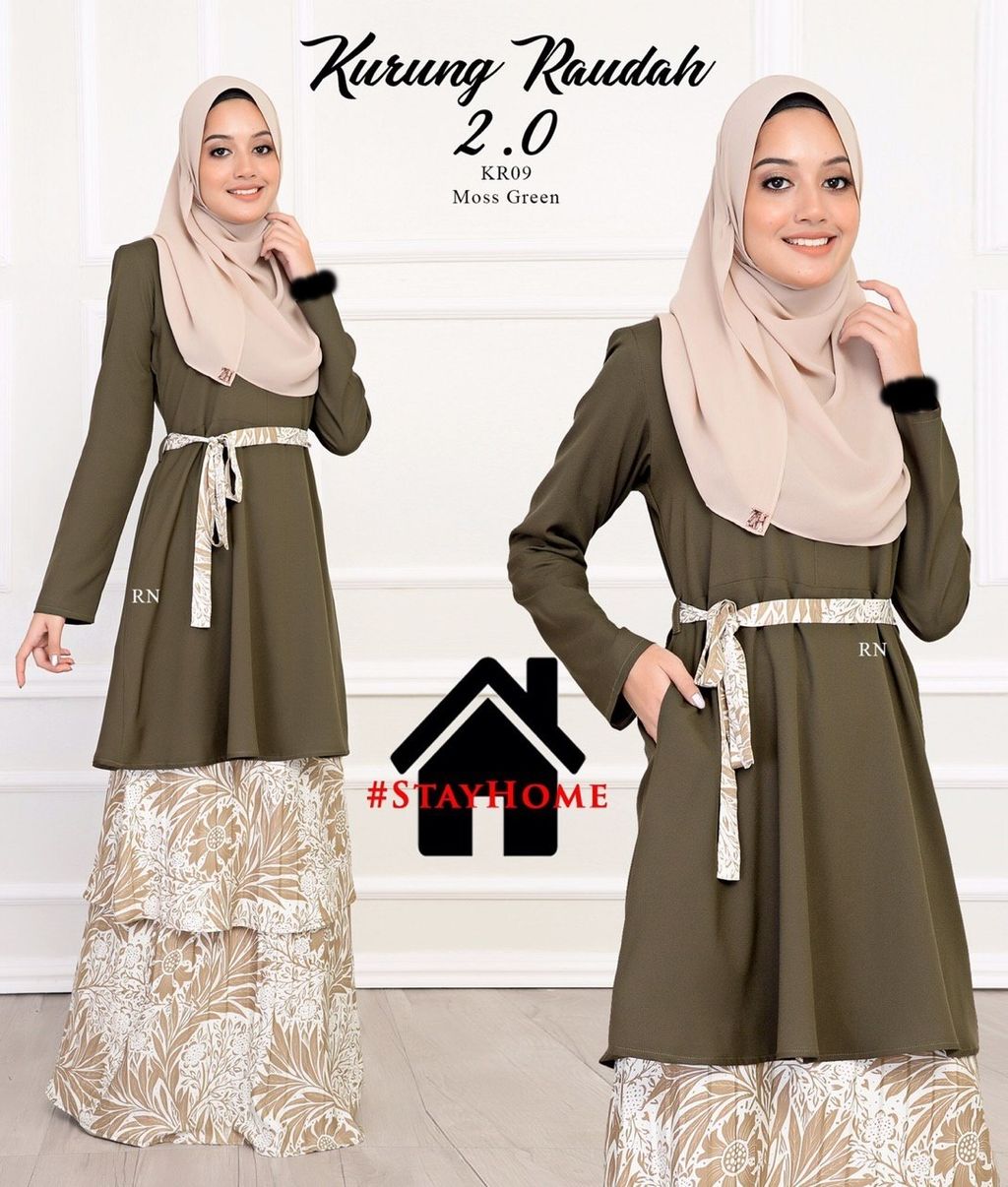 KR09 Moss Green Kurung Raudhah butik bella muslim boutique baju kurung moden muslimah jubah dress nursing blouse kebaya kebarung