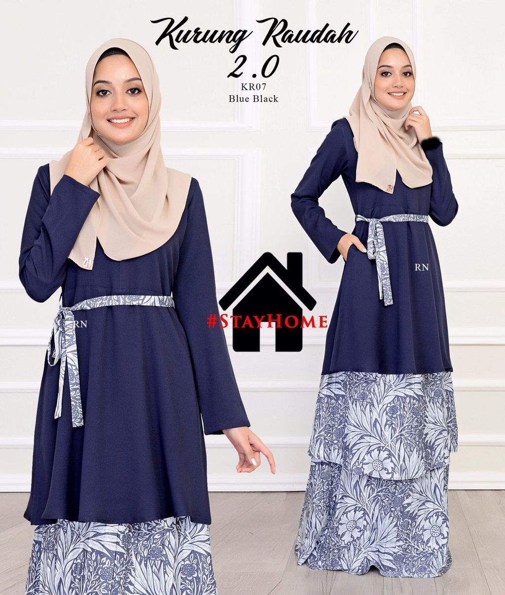 KR07 Blue Black Kurung Raudhah butik bella muslim boutique baju kurung moden muslimah jubah dress nursing blouse kebaya kebarung