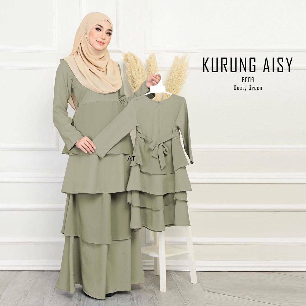 BC09 Dusty Green Kurung Aisy butik bella muslim boutique baju kurung moden muslimah jubah dress nursing blouse kebaya kebarung