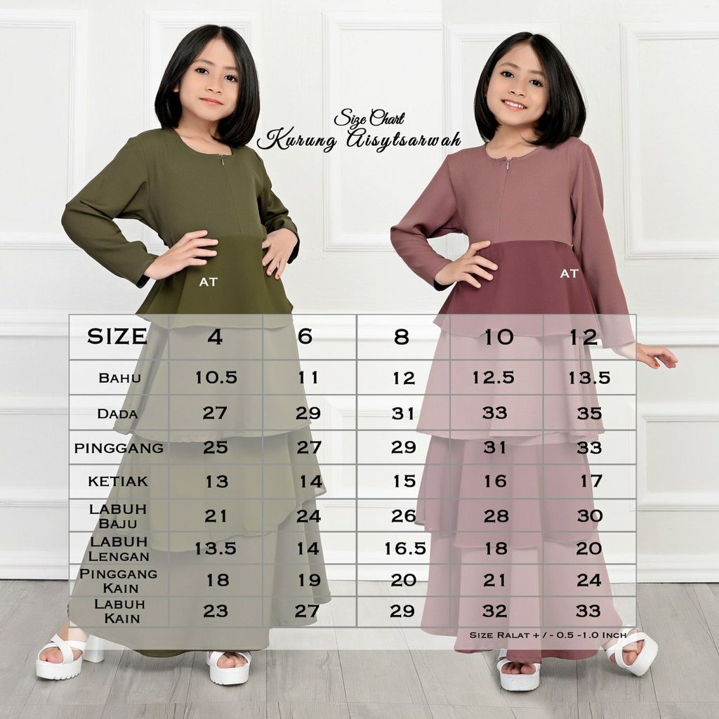 Ukuran kids Kurung Aisy butik bella muslim boutique baju kurung moden muslimah jubah dress nursing blouse kebaya kebarung