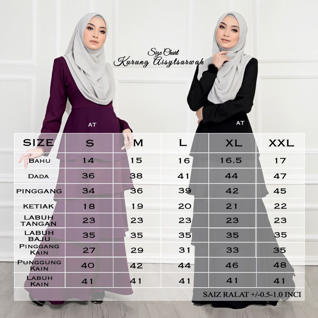 Ukuran ladies Kurung Aisy butik bella muslim boutique baju kurung moden muslimah jubah dress nursing blouse kebaya kebarung