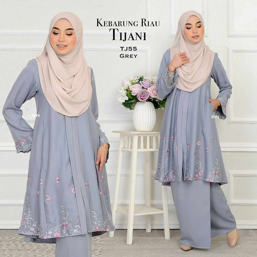 TJ55 Grey Kebarung Tijani 10.0 butik bella muslim boutique baju kurung moden muslimah jubah dress nursing blouse kebaya kebarung