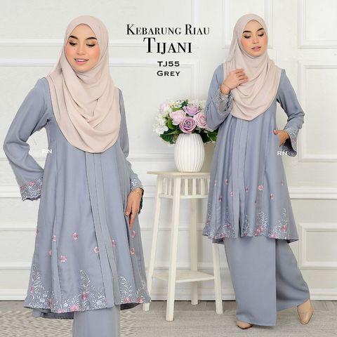 TJ55 Grey Kebarung Tijani 10.0 butik bella muslim boutique baju kurung moden muslimah jubah dress nursing blouse kebaya kebarung