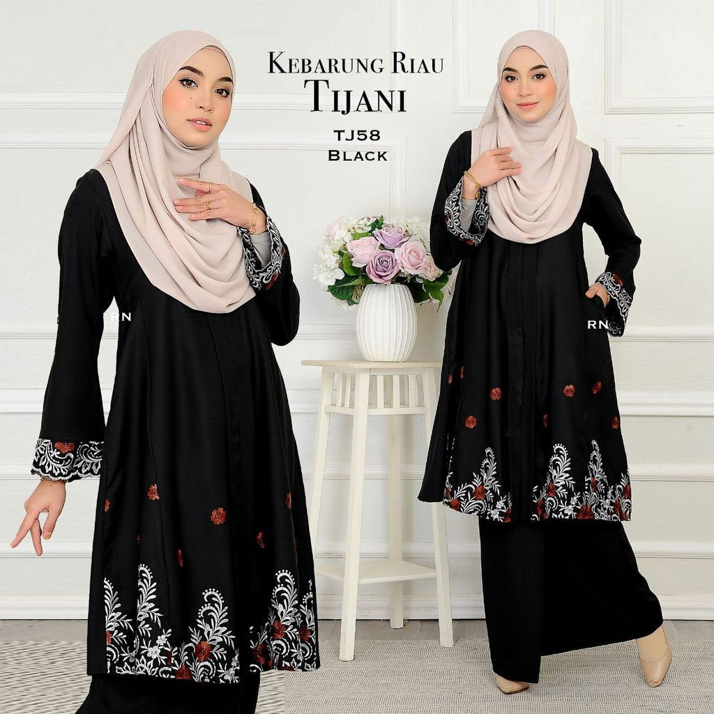 TJ58 Black Kebarung Tijani 10.0 butik bella muslim boutique baju kurung moden muslimah jubah dress nursing blouse kebaya kebarung