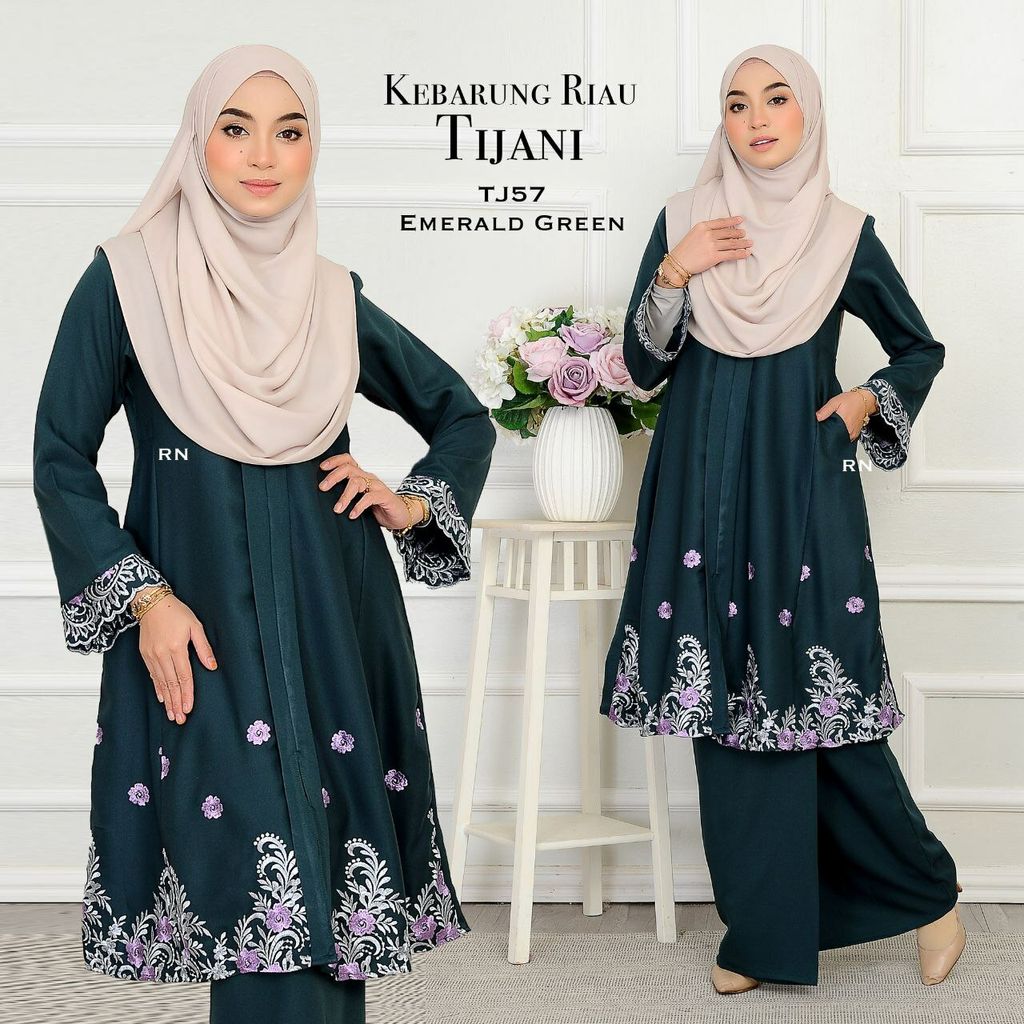 TJ57 Emerald Green Kebarung Tijani 10.0 butik bella muslim boutique baju kurung moden muslimah jubah dress nursing blouse kebaya kebarung