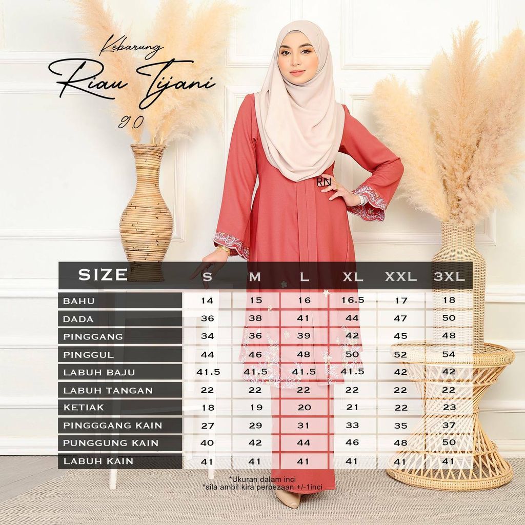 Ukuran Kebarung Tijani 9.0 butik bella muslim boutique baju kurung moden muslimah jubah dress nursing blouse kebaya kebarung