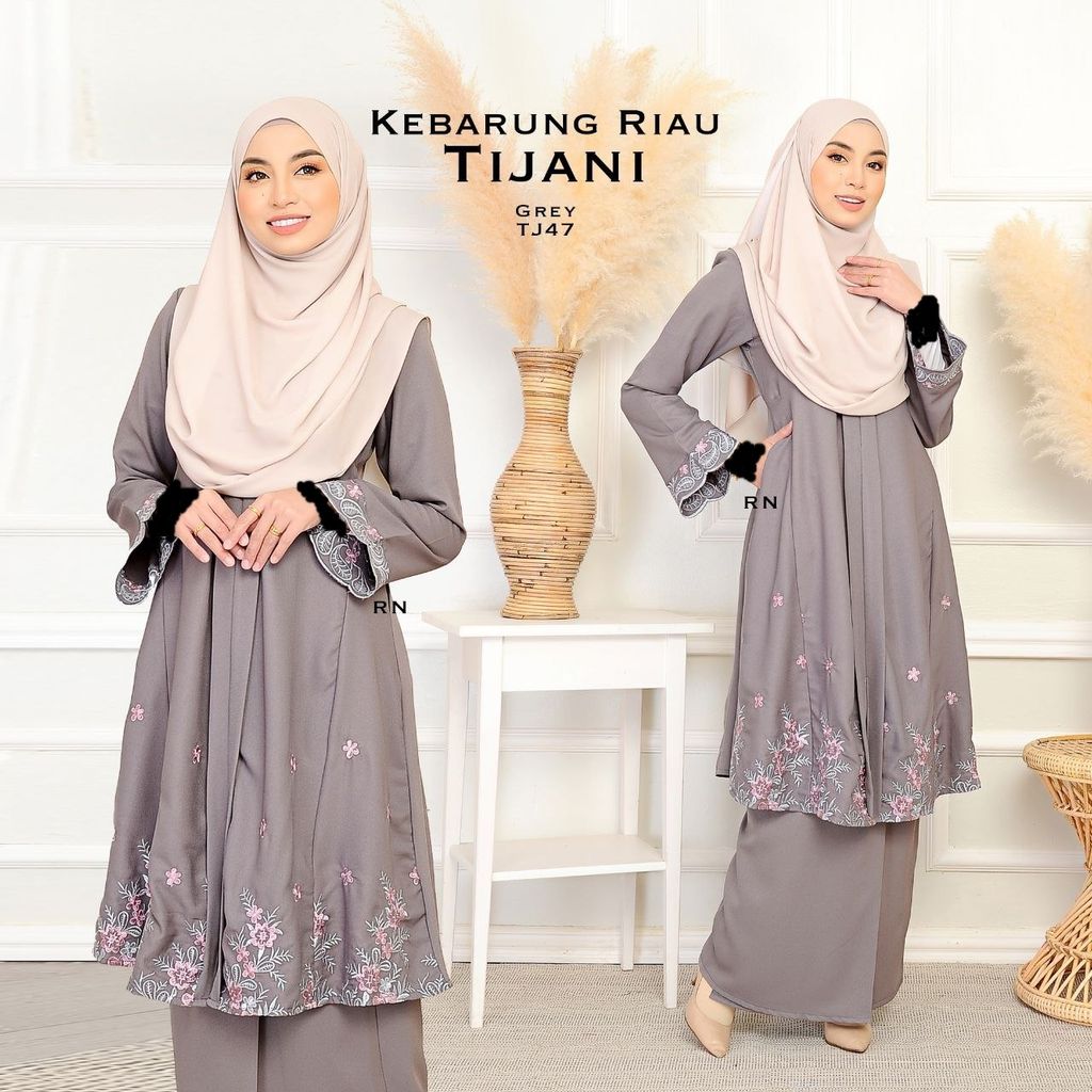 TJ47 Grey Kebarung Tijani 9.0 butik bella muslim boutique baju kurung moden muslimah jubah dress nursing blouse kebaya kebarung