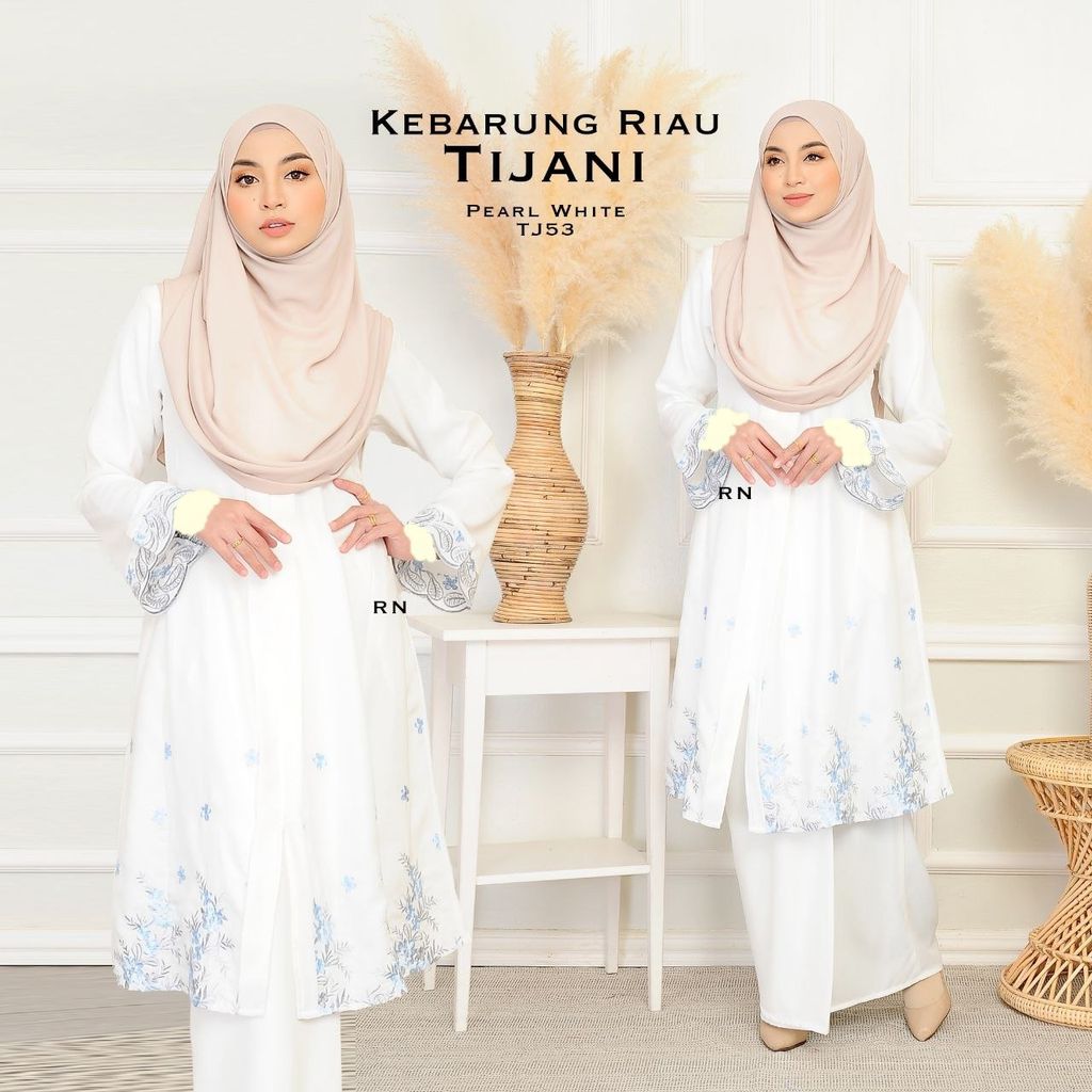 TJ53 Pearl White Kebarung Tijani 9.0 butik bella muslim boutique baju kurung moden muslimah jubah dress nursing blouse kebaya kebarung