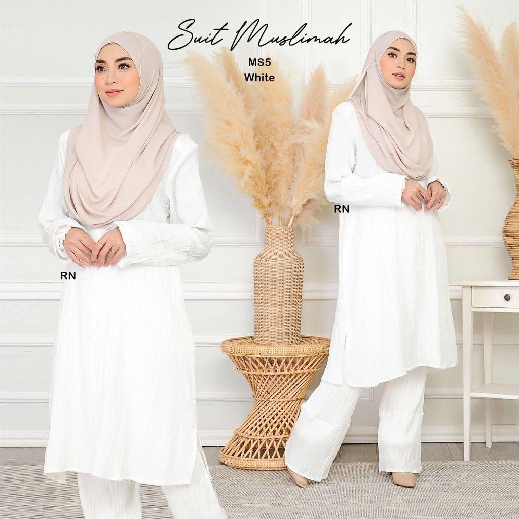MS5 White Suit Muslimah Rafanda butik bella muslim boutique baju kurung moden muslimah jubah dress nursing blouse kebaya kebarung