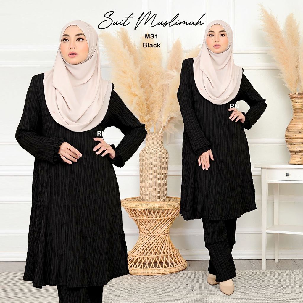 MS1 Black Suit Muslimah Rafanda butik bella muslim boutique baju kurung moden muslimah jubah dress nursing blouse kebaya kebarung