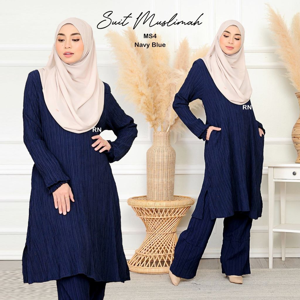 MS4 Navy Blue Suit Muslimah Rafanda butik bella muslim boutique baju kurung moden muslimah jubah dress nursing blouse kebaya kebarung