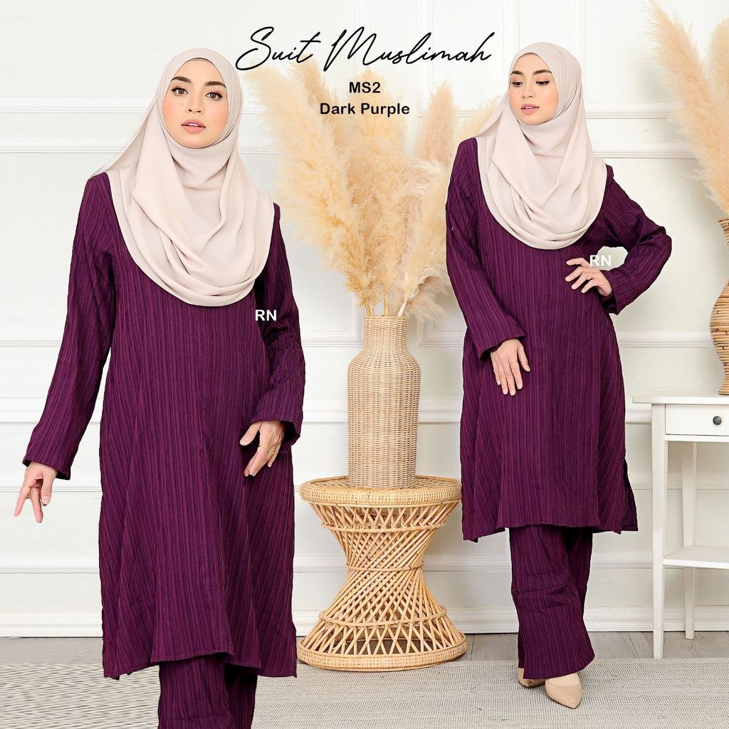 MS2 Dark Purple Suit Muslimah Rafanda butik bella muslim boutique baju kurung moden muslimah jubah dress nursing blouse kebaya kebarung