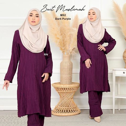 MS2 Dark Purple Suit Muslimah Rafanda butik bella muslim boutique baju kurung moden muslimah jubah dress nursing blouse kebaya kebarung