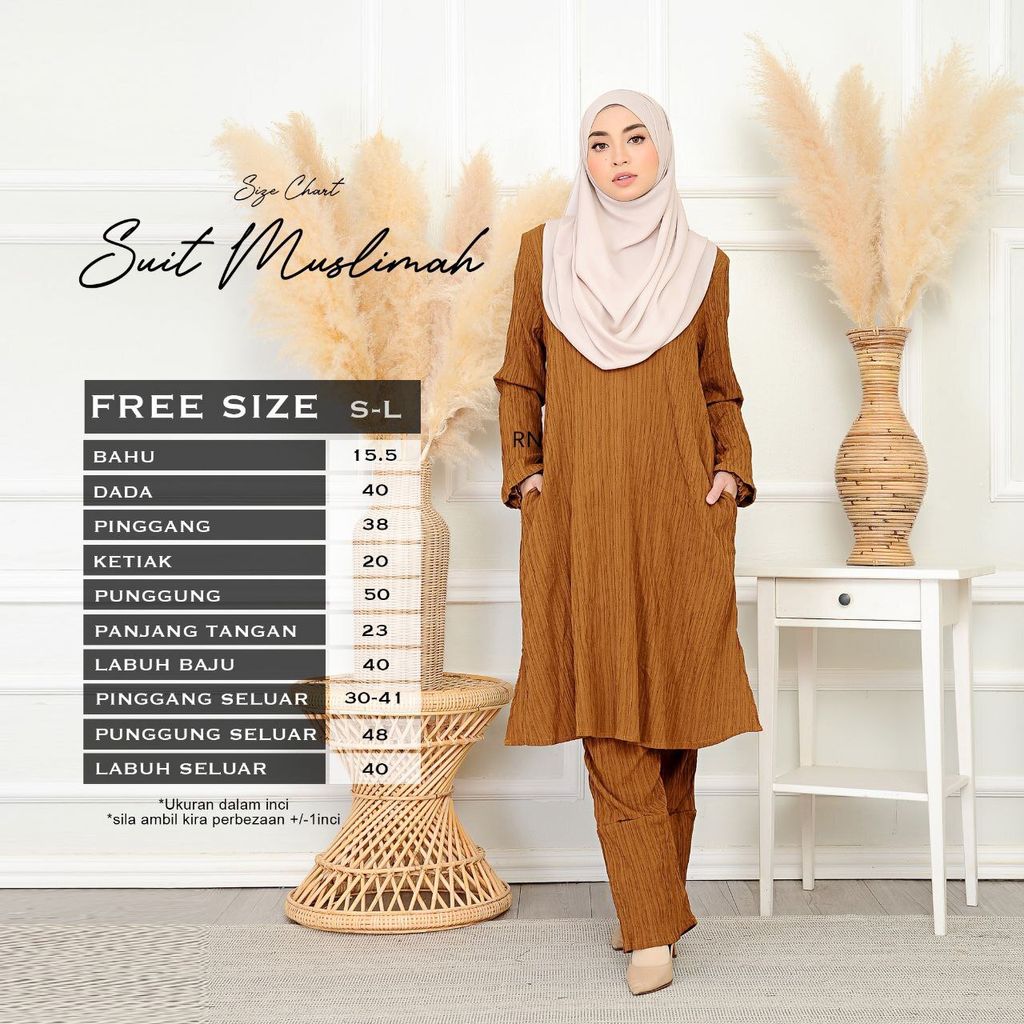 Ukuran Suit Muslimah Rafanda butik bella muslim boutique baju kurung moden muslimah jubah dress nursing blouse kebaya kebarung