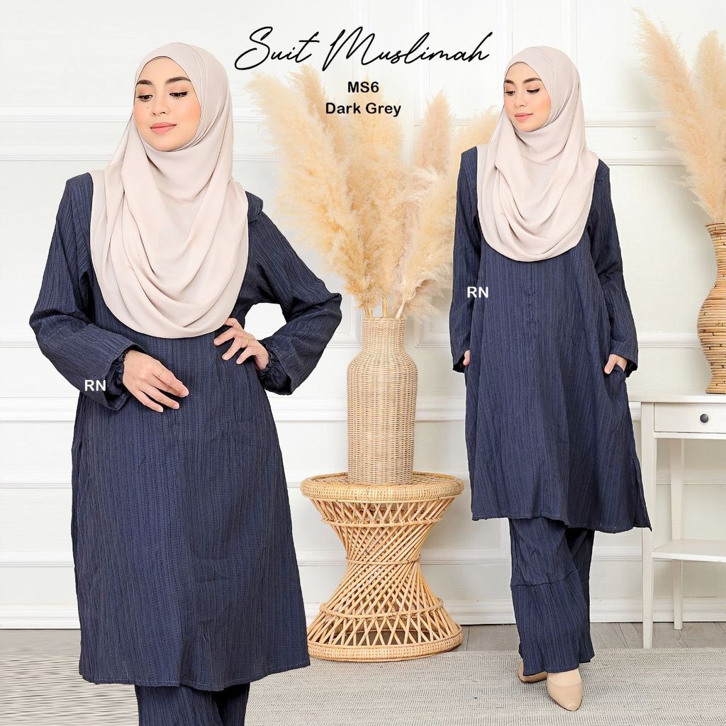 MS6 Dark Grey Suit Muslimah Rafanda butik bella muslim boutique baju kurung moden muslimah jubah dress nursing blouse kebaya kebarung