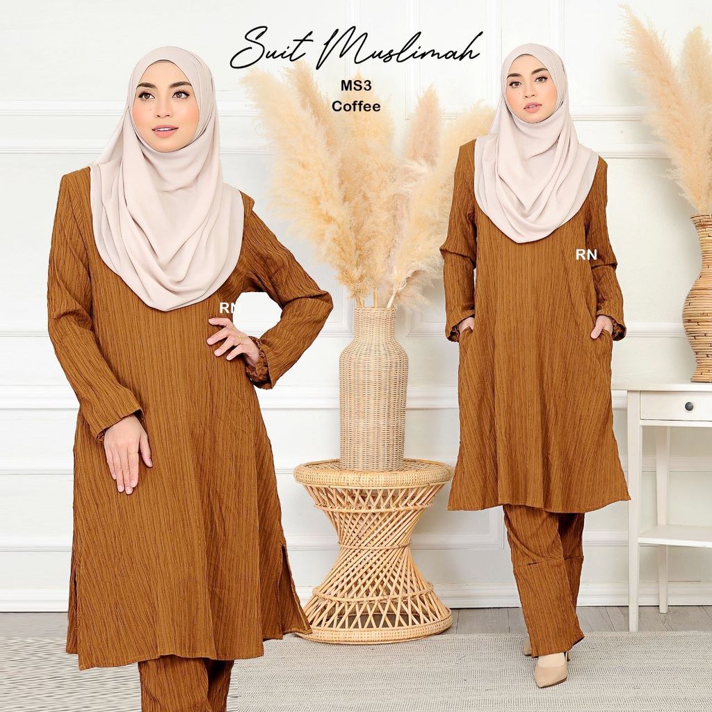 MS3 Coffee Suit Muslimah Rafanda butik bella muslim boutique baju kurung moden muslimah jubah dress nursing blouse kebaya kebarung
