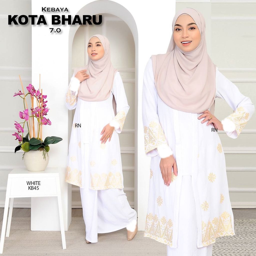 KB45 White Kebaya Kota Bharu 7.0 butik bella muslim boutique baju kurung moden muslimah jubah dress nursing blouse kebaya kebarung