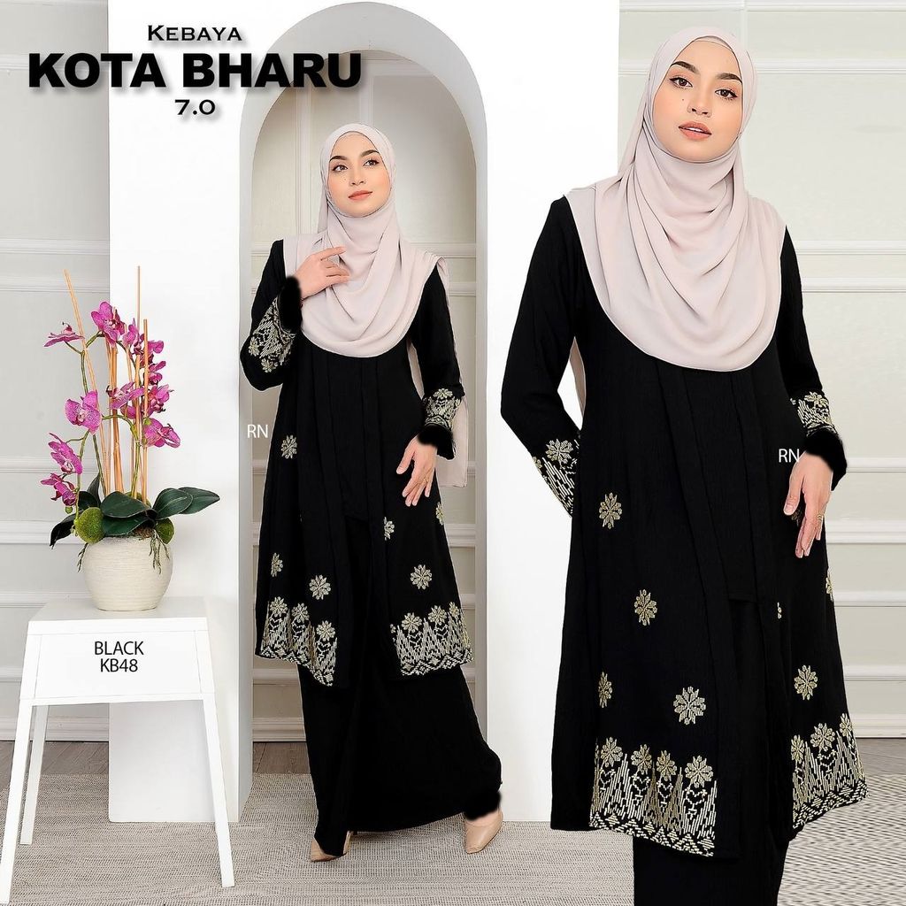 KB48 Black Kebaya Kota Bharu 7.0 butik bella muslim boutique baju kurung moden muslimah jubah dress nursing blouse kebaya kebarung