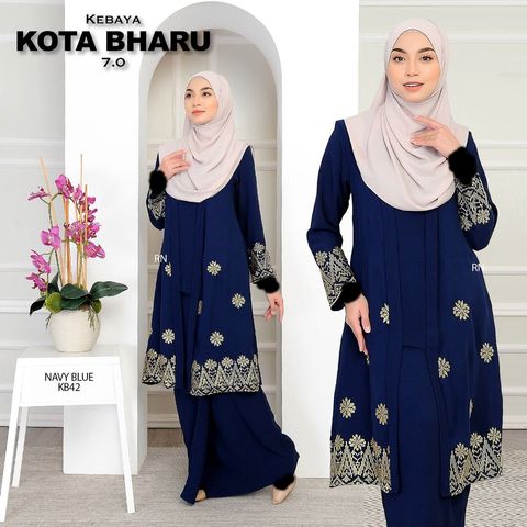 KB42 Navy Blue Kebaya Kota Bharu 7.0 butik bella muslim boutique baju kurung moden muslimah jubah dress nursing blouse kebaya kebarung