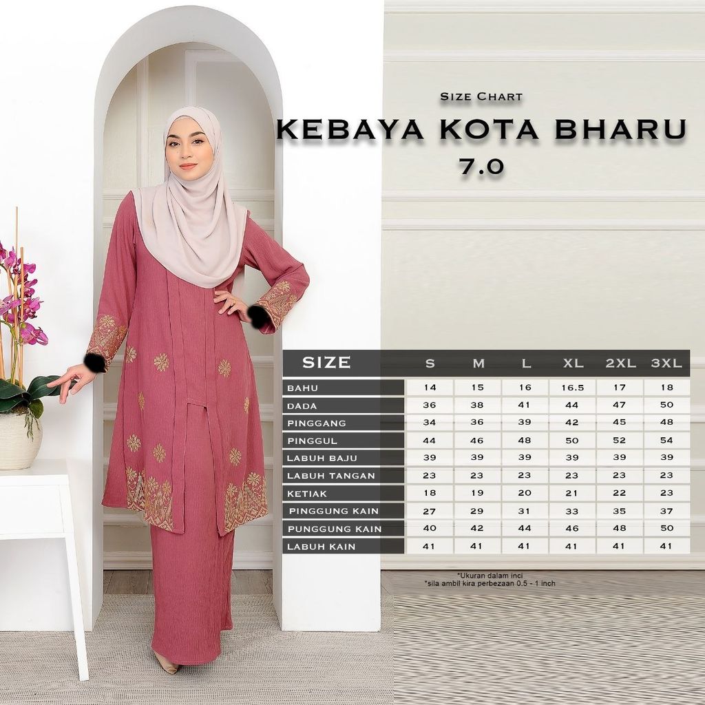 Ukuran Kebaya Kota Bharu 7.0 butik bella muslim boutique baju kurung moden muslimah jubah dress nursing blouse kebaya kebarung
