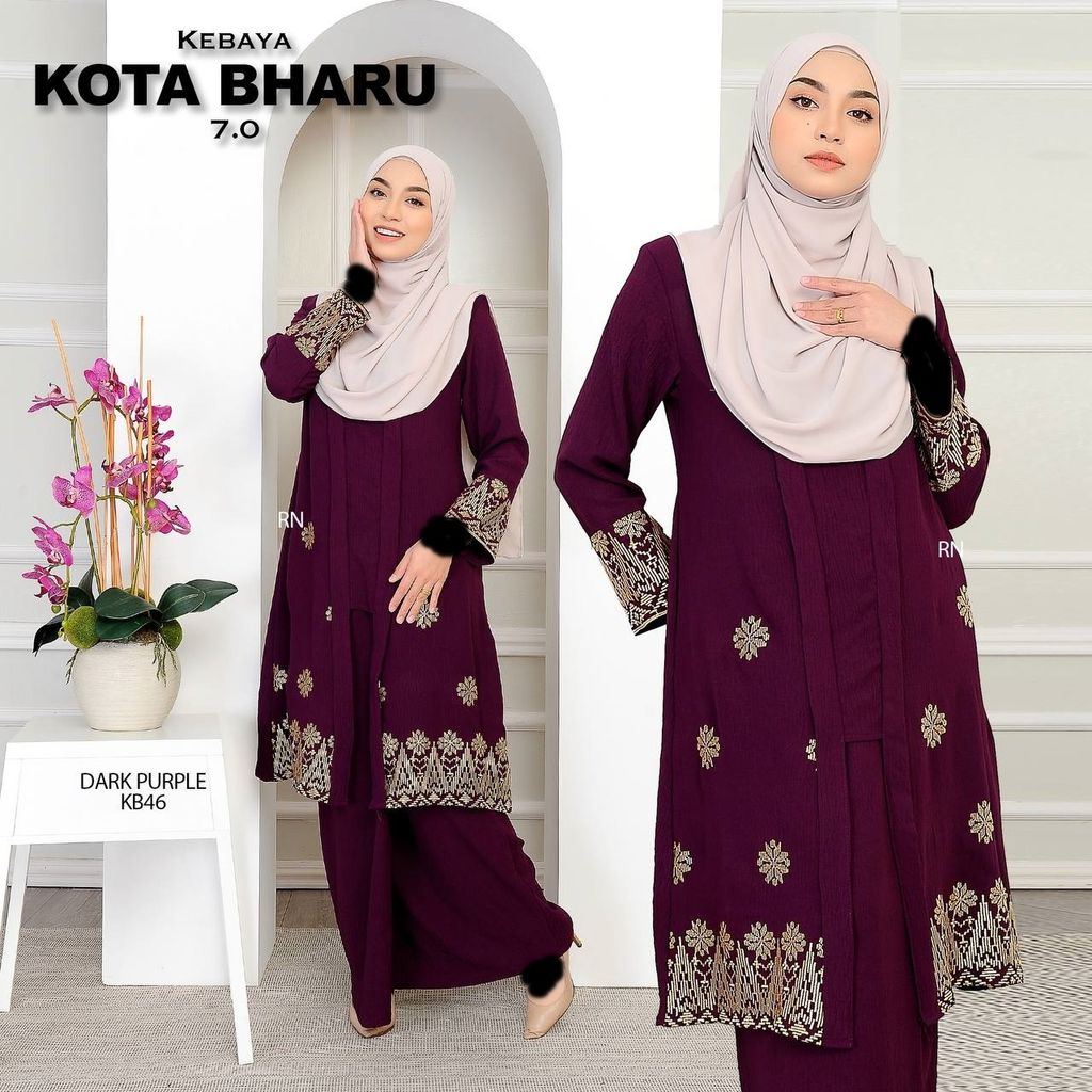 KB46 Dark Purple Kebaya Kota Bharu 7.0 butik bella muslim boutique baju kurung moden muslimah jubah dress nursing blouse kebaya kebarung